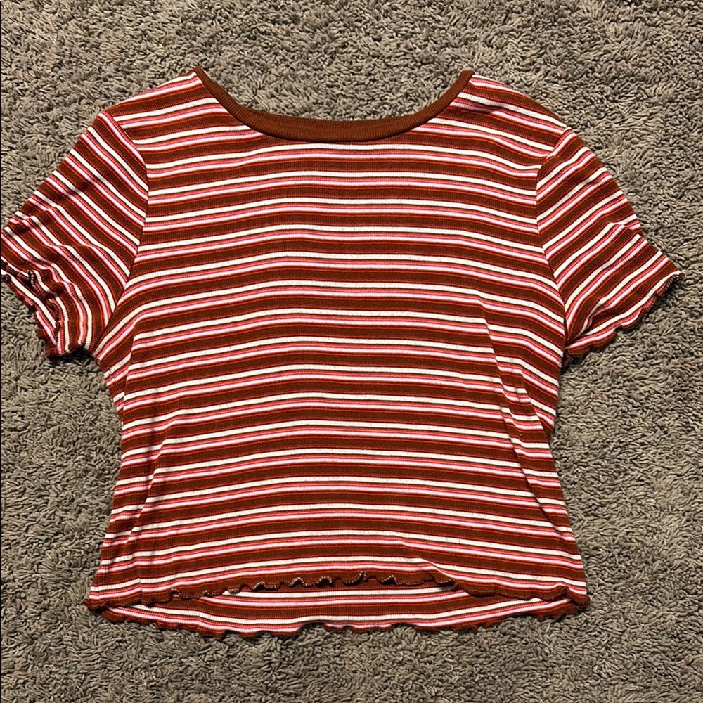 Striped Brown and White Women's Top